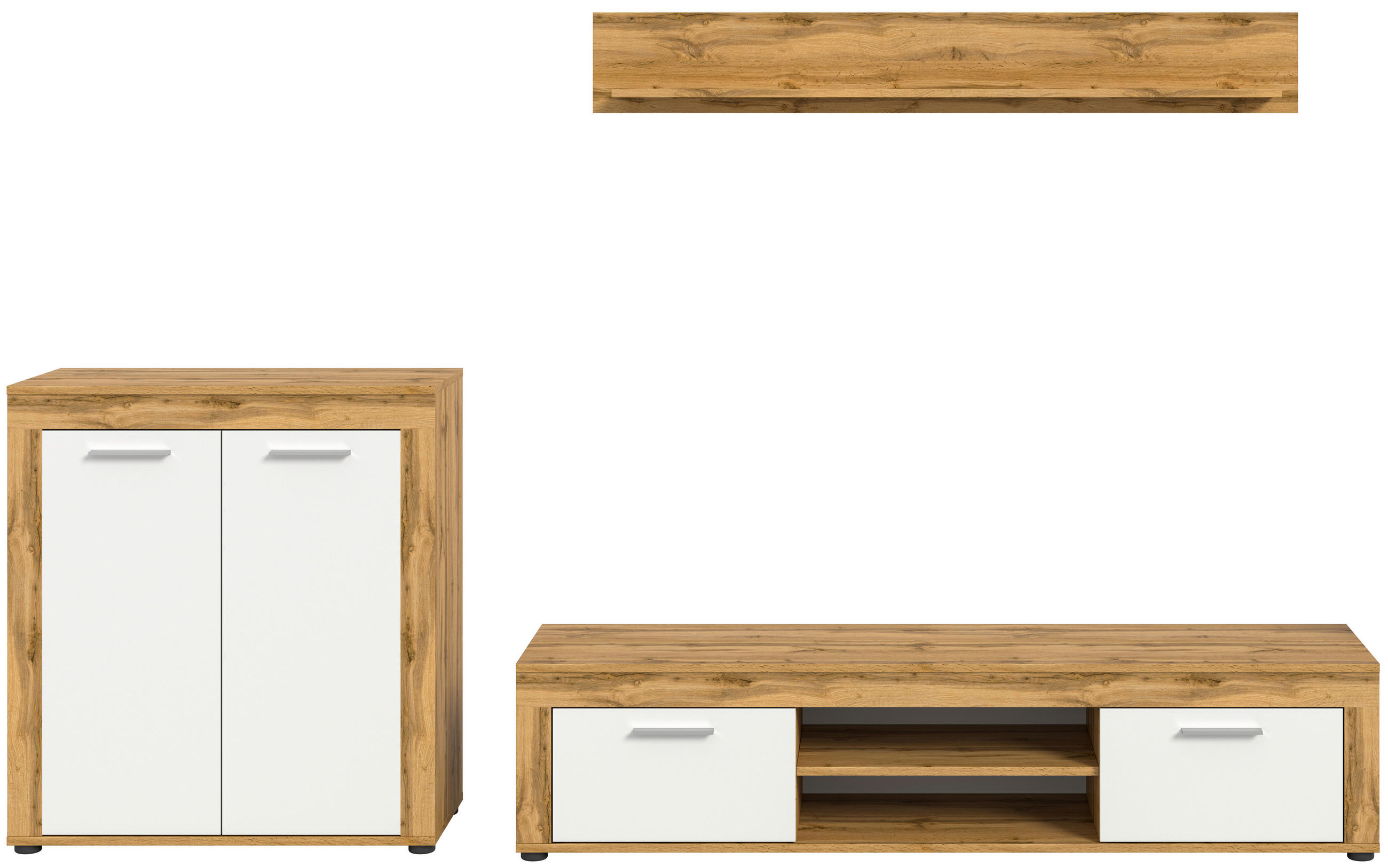 HYLLKOMBINATION 3 delar  i ek Wotan, vit  255/159/35 cm  - vit/ek Wotan, Design, trämaterial/plast (255/159/35cm) - MID.YOU