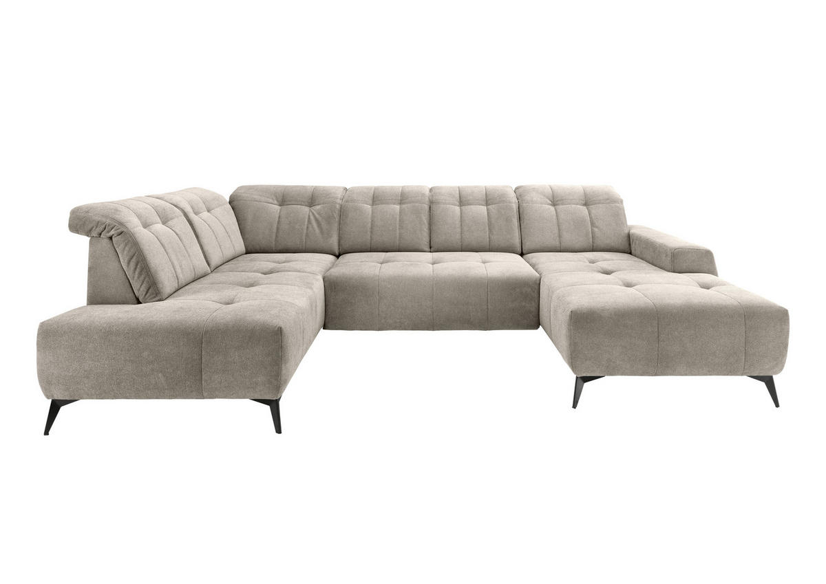 WOHNLANDSCHAFT SANO Beige Chenille  - Beige/Schwarz, MODERN, Textil/Metall (200/337/180cm) - Livetastic