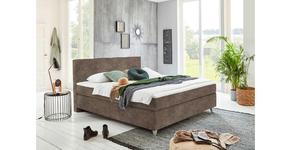 BOXSPRINGBETT 140/200 cm  in Taupe  - Taupe/Chromfarben, KONVENTIONELL, Kunststoff/Textil (140/200cm) - Hom`in