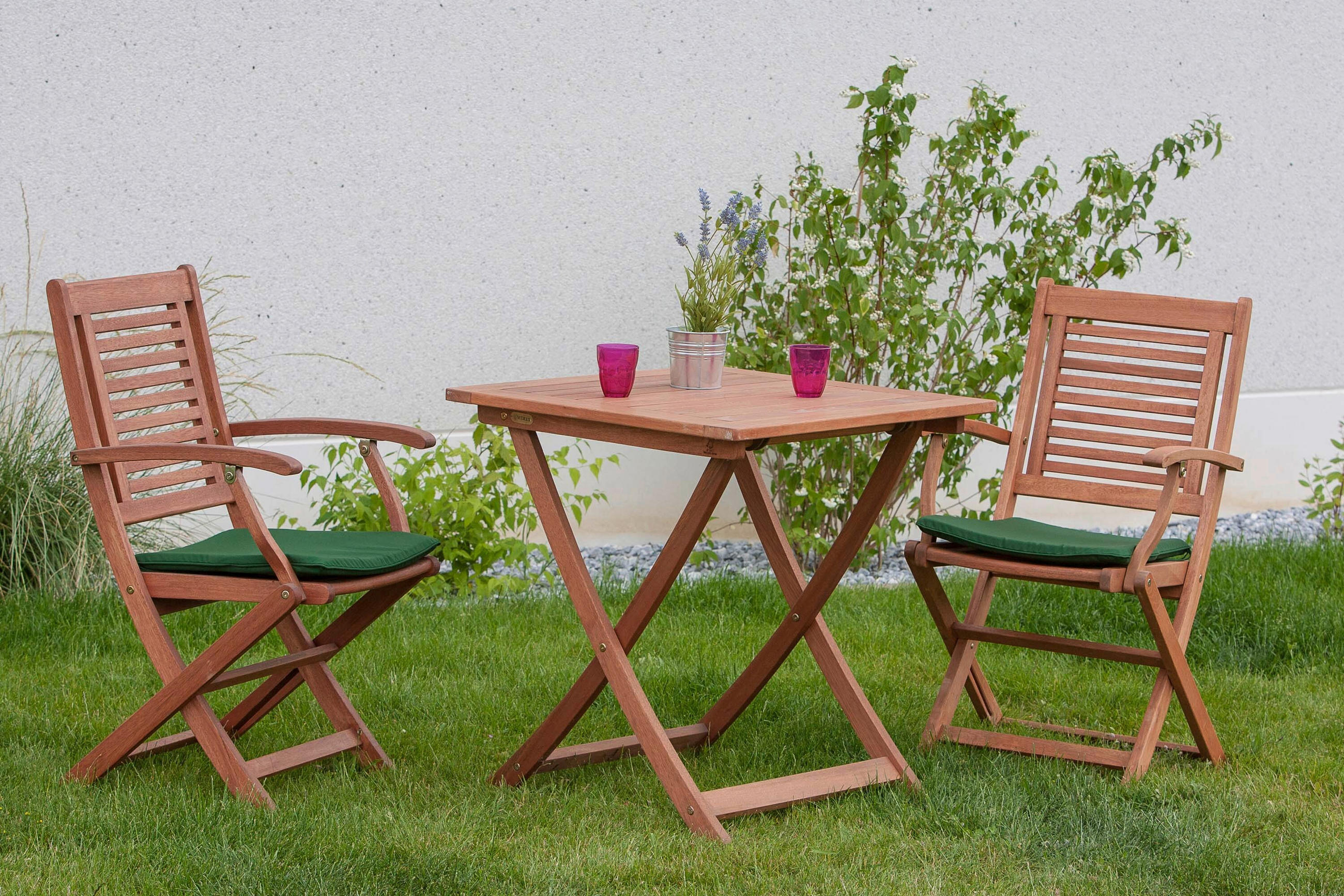 GARTENTISCHGRUPPE Eukalyptusholz Hartholz  - Eukalyptusholzfarben/Grün, KONVENTIONELL, Holz/Textil - Gardenson