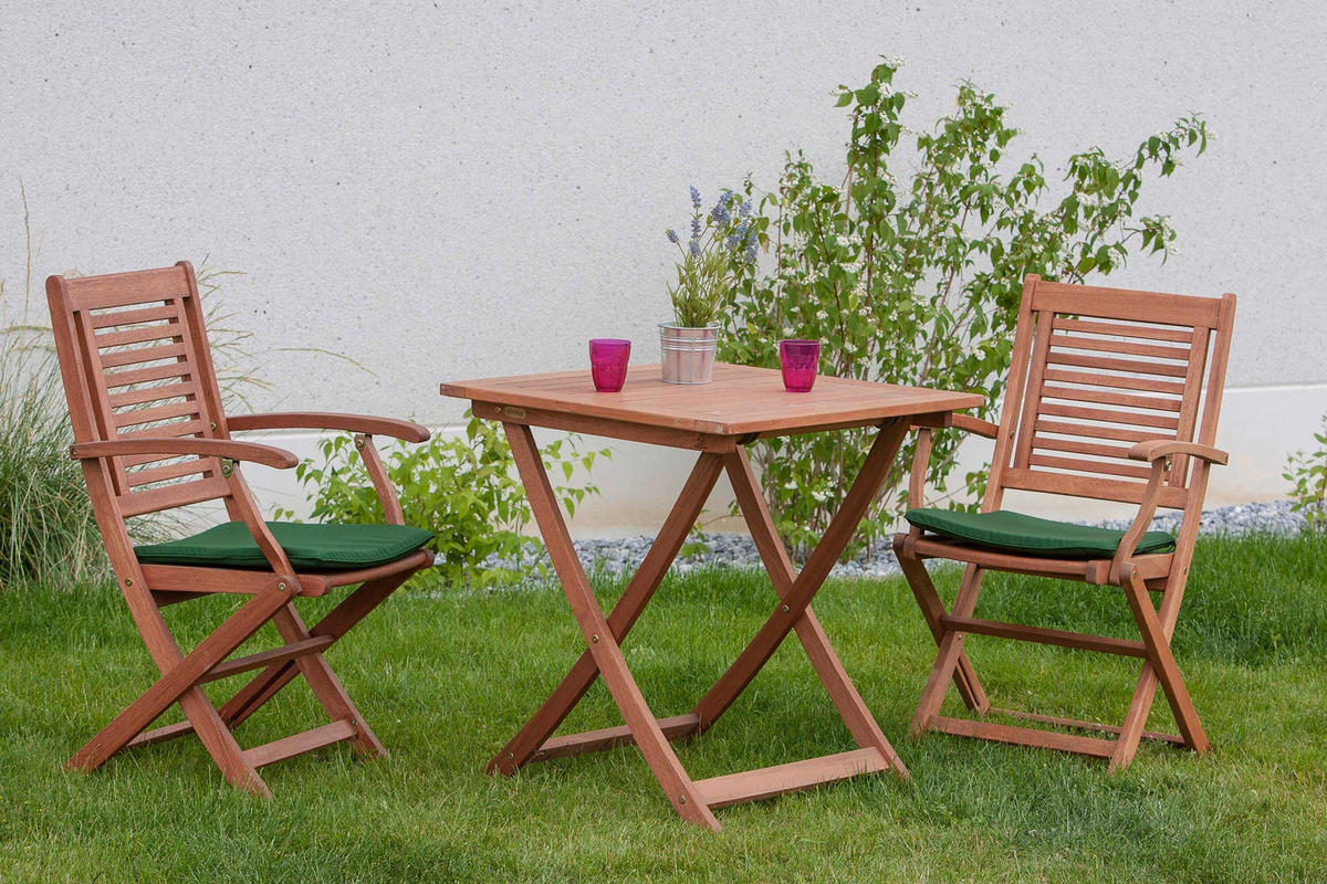 GARTENTISCHGRUPPE Eukalyptusholz Hartholz  - Eukalyptusholzfarben/Grün, KONVENTIONELL, Holz/Textil - Gardenson