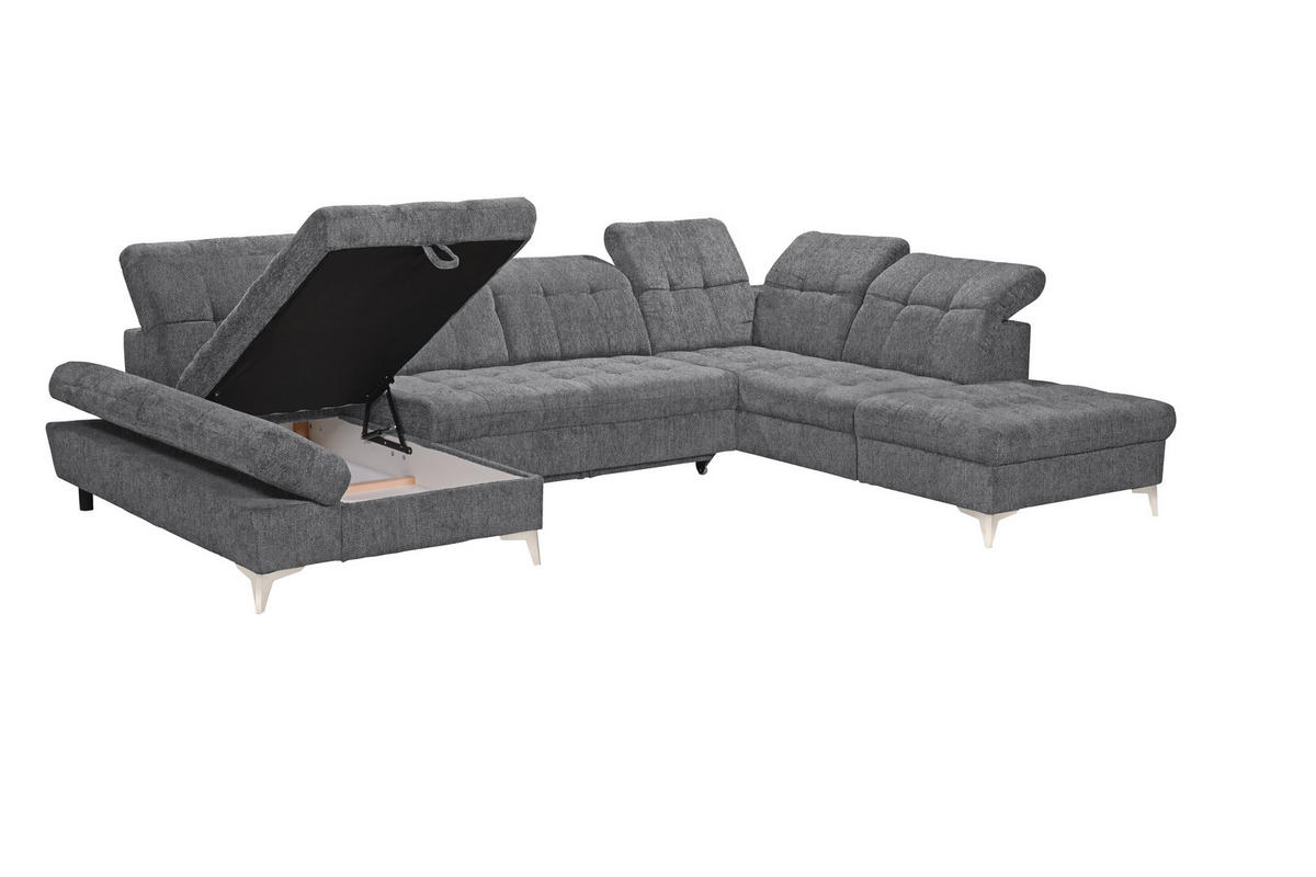 WOHNLANDSCHAFT Mikrovelours Anthrazit  - Kaschmir/Anthrazit, Modern, Kunststoff/Textil (169/348/245cm) - MID.YOU