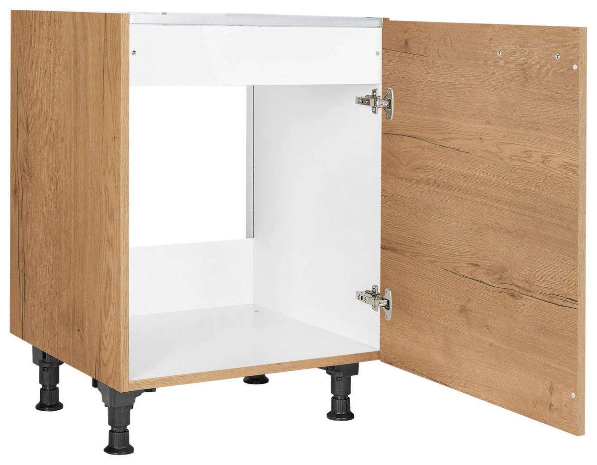 SPÜLENUNTERSCHRANK 60/87/56 cm  in Eichefarben  - Eichefarben/Schwarz, MODERN, Holzwerkstoff/Metall (60/87/56cm) - Nobilia