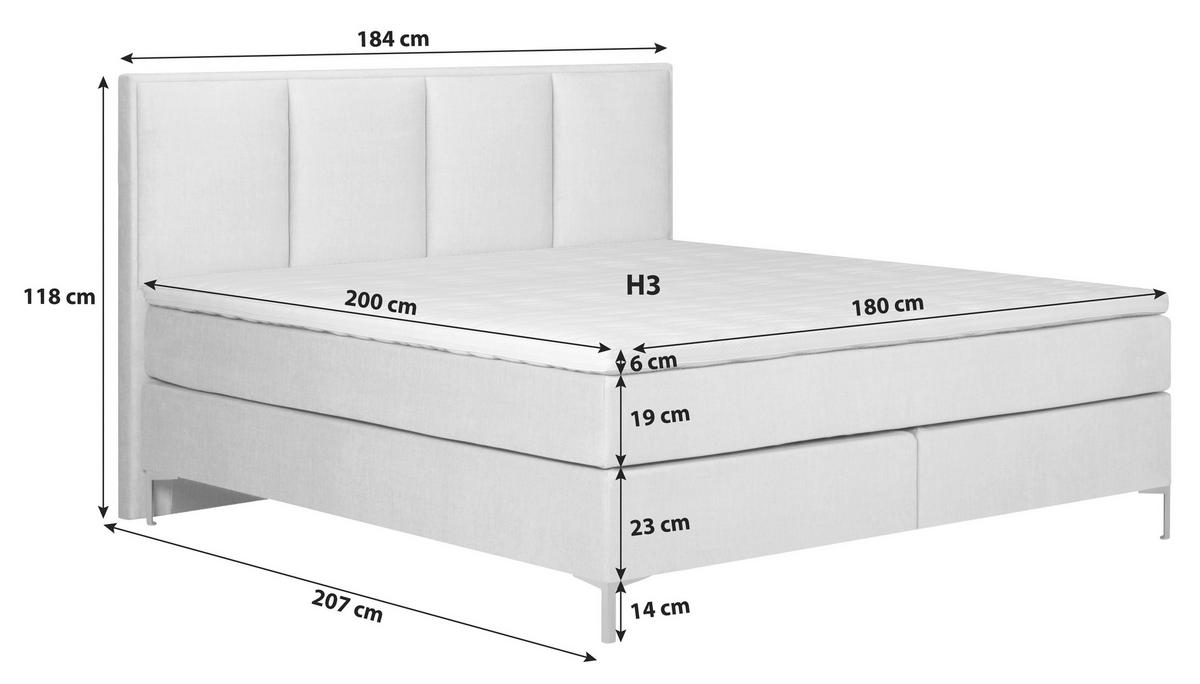 BOXSPRINGBETT 180/200 cm  in Creme  - Creme/Alufarben, Modern, Textil (180/200cm) - MID.YOU