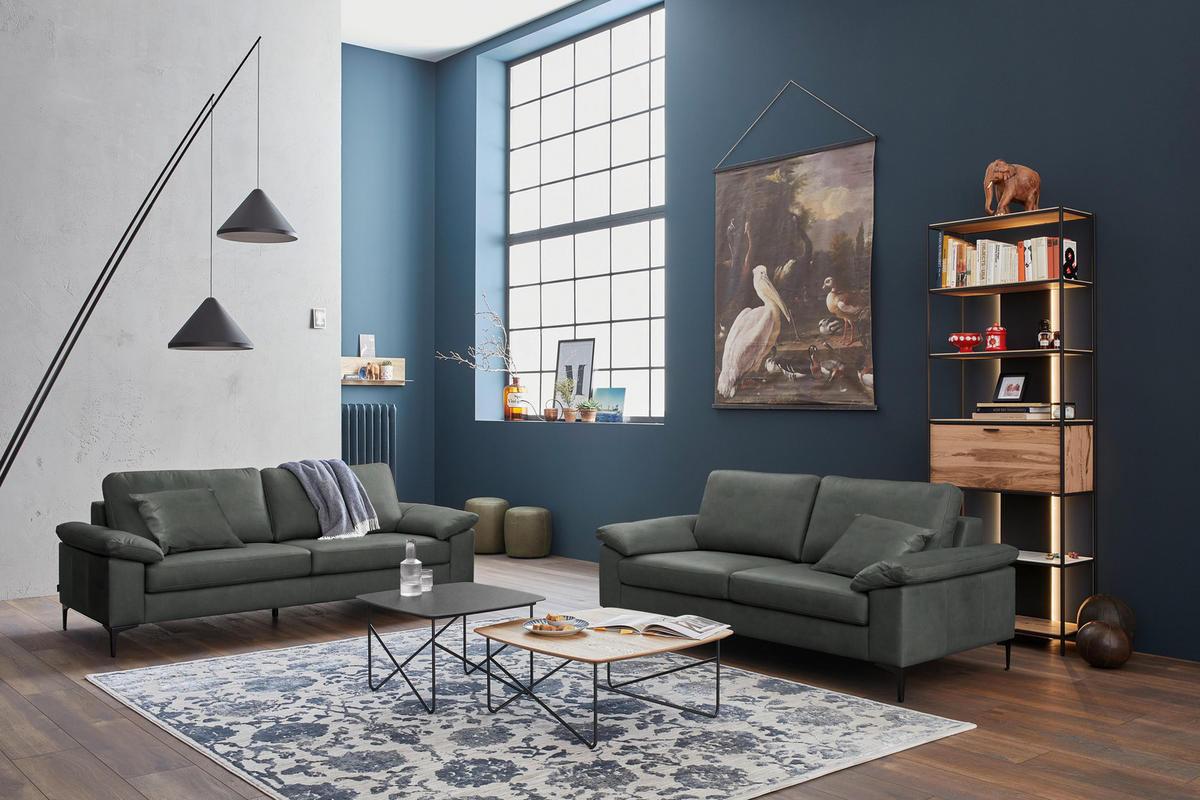 3-SITZER-SOFA  in Echtleder Fango   - Fango/Schwarz, Design, Leder/Metall (224/86/97cm) - Schöner Wohnen