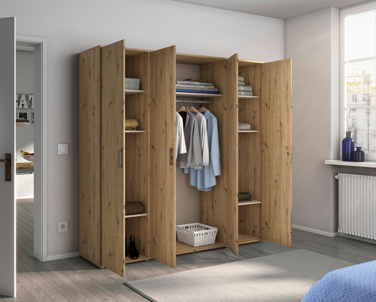 DREHTÜRENSCHRANK in Eiche Artisan  - Eiche Artisan/Grau, Modern, Holzwerkstoff/Kunststoff (187/194/53cm) - Rauch Möbel