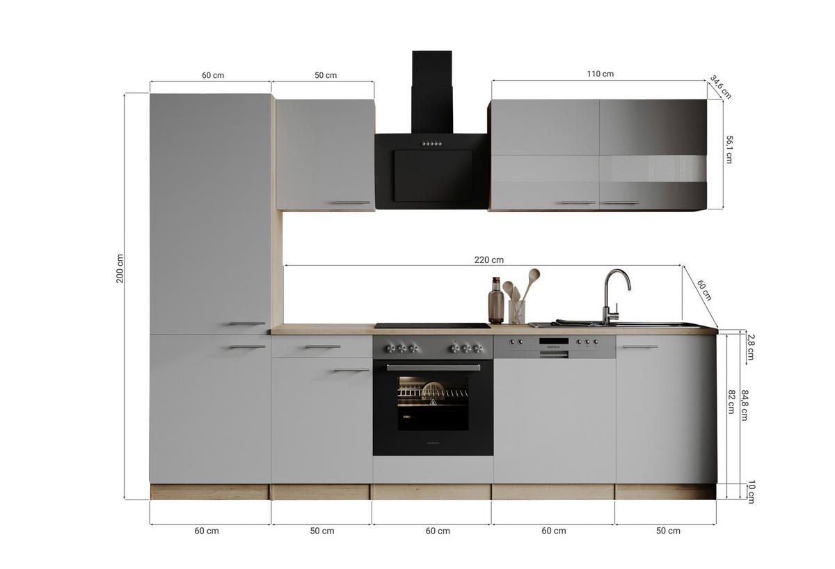 MODULKÖK 280 cm   i svart  - stålfärgad/svart, Basics, metall/trämaterial (280cm) - Respekta