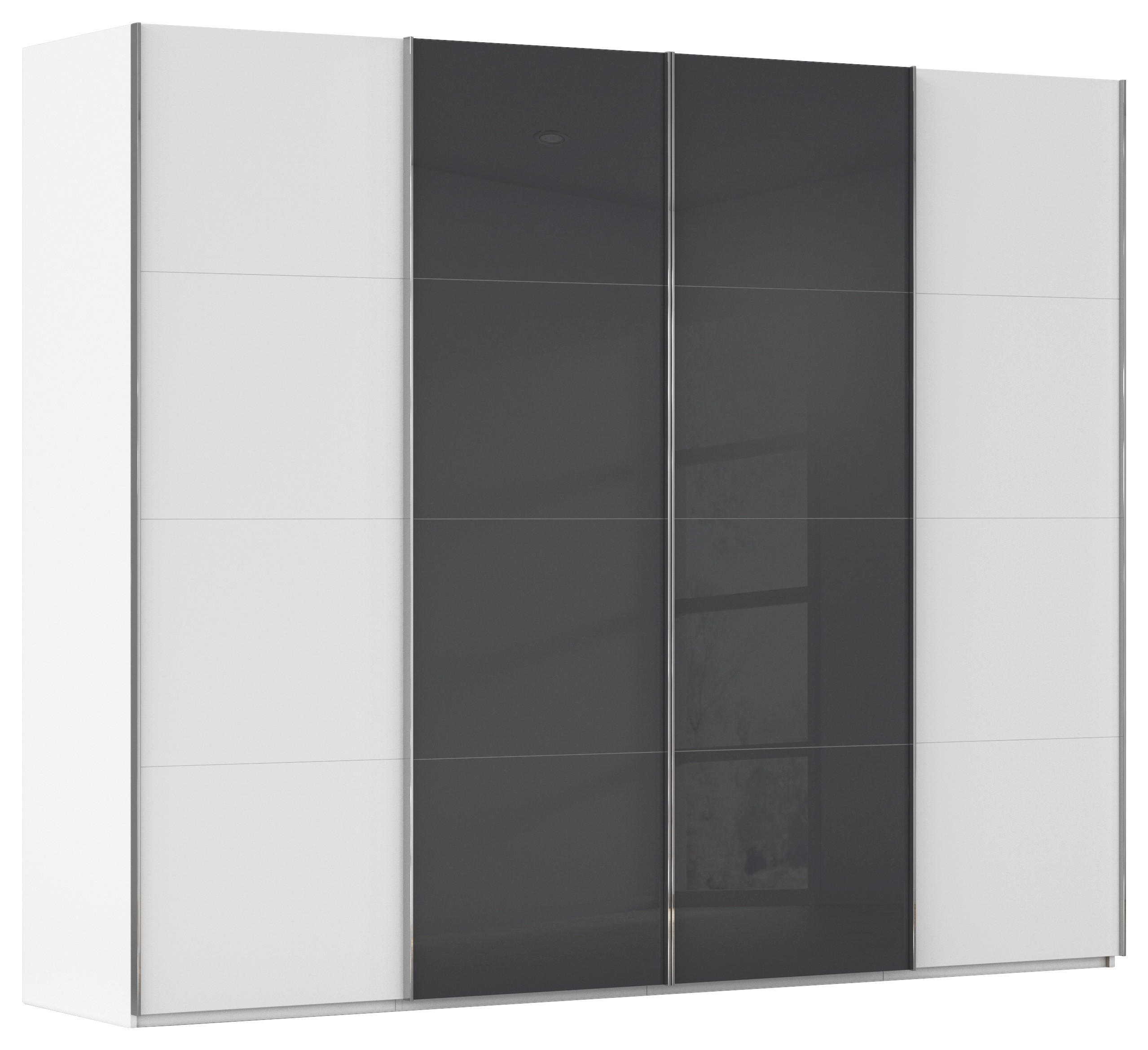 SCHWEBETÜRENSCHRANK 271/235/68 cm,  in Schwarz, Weiß, 4 Tür(en)  - Chromfarben/Schwarz, KONVENTIONELL, Glas/Holzwerkstoff (271/235/68cm) - Novel