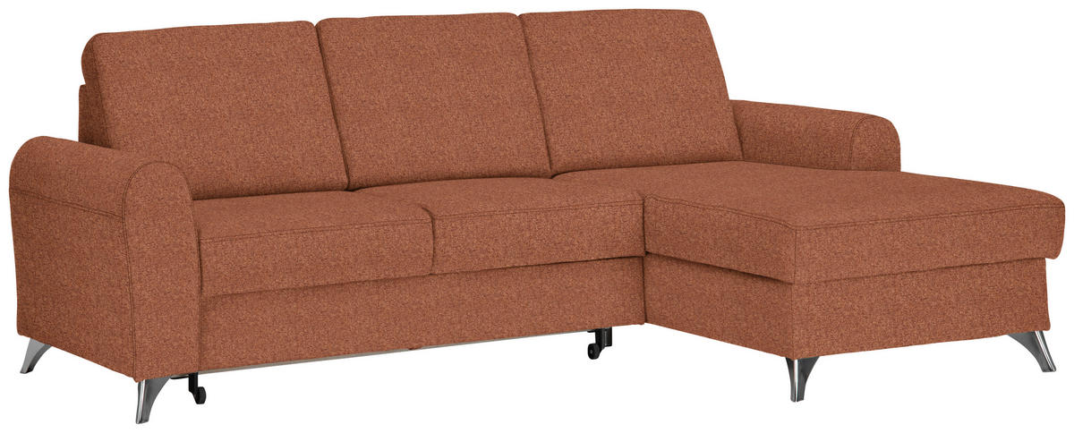 ECKSOFA in Flachgewebe Orange, Rostfarben  - Rostfarben/Silberfarben, Design, Textil/Metall (244/167cm) - Cantus