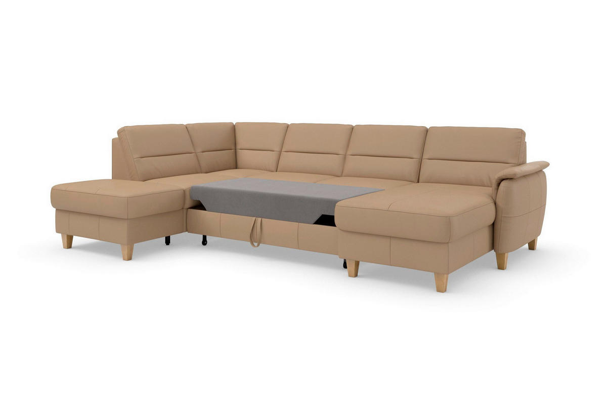 SEDACIA SÚPRAVA, textil, koža, cappuccino - farba duba/cappuccino, Basics, koža/drevo (212/308/163cm) - Sit & More