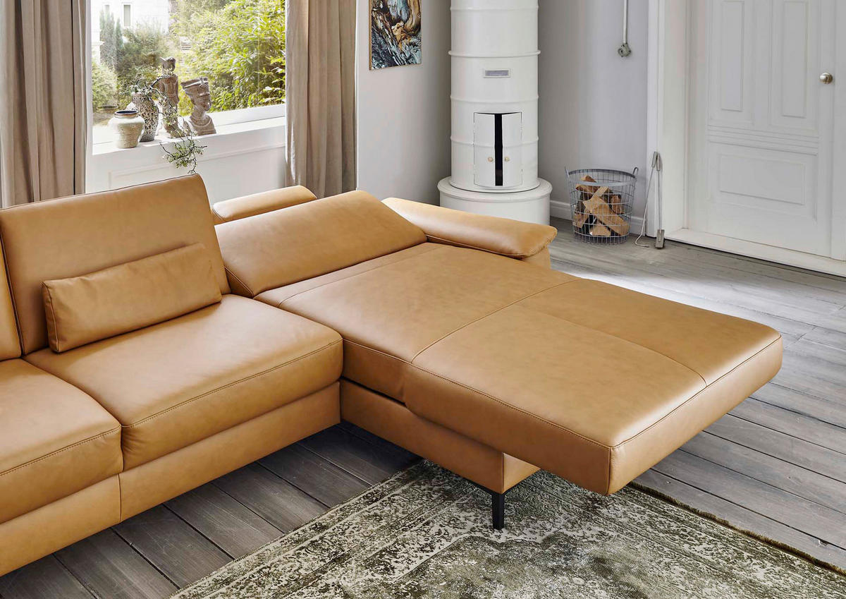 ECKSOFA Latina Plus Currygelb Echtleder  - Currygelb/Schwarz, Design, Leder/Metall (334/175cm) - Dieter Knoll