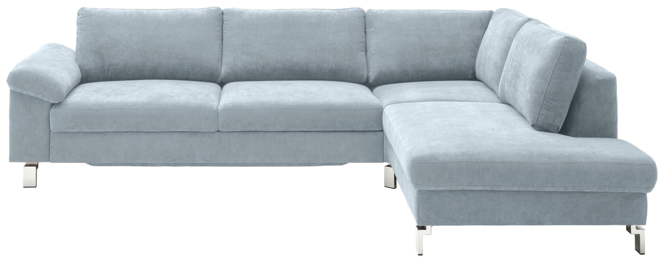 ECKSOFA Hellblau Velours Rücken echt  - Chromfarben/Hellblau, Design, Textil/Metall (281/200cm) - Hom`in