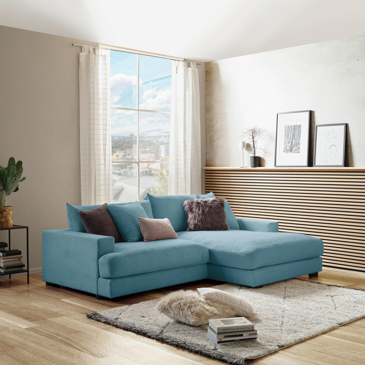 ECKSOFA Türkis Cord  - Türkis/Schwarz, MODERN, Textil (265/180cm) - P & B