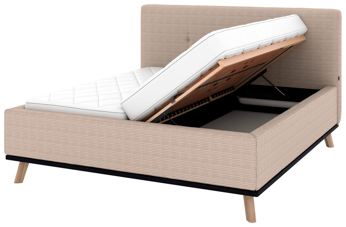 POLSTERBETT Matratze, Lattenrost, Bettkasten 160/200 cm  in Taupe  - Taupe/Eichefarben, Design, Holz/Textil (160/200cm) - Musterring