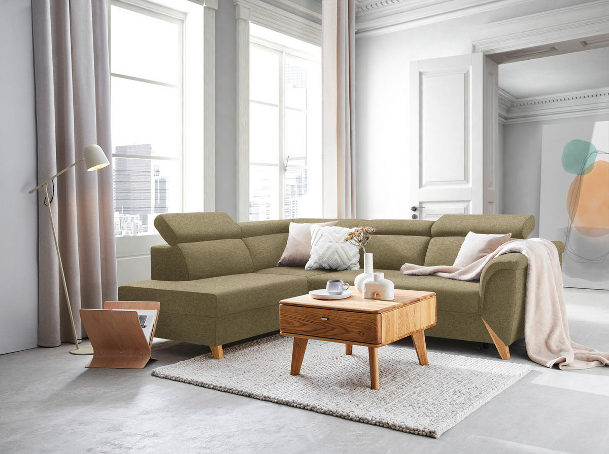ECKSOFA Chenille Olivgrün  - Naturfarben/Olivgrün, Konventionell, Holz/Textil (200/265cm) - Stylife