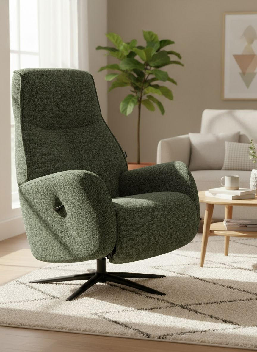 RELAXSESSEL Webstoff    - Dunkelgrün/Schwarz, Design, Holz/Textil (77/112/86cm) - Livetastic