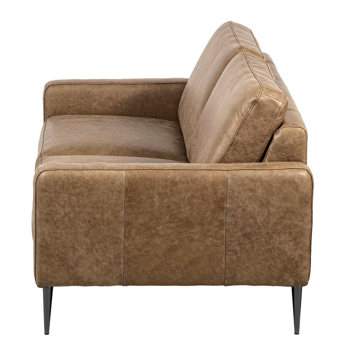 2-SITZER-SOFA SPRING in Lederlook Echtleder Hellbraun  - Hellbraun/Schwarzchrom, Design, Leder/Textil (157/85/92cm) - Livetastic