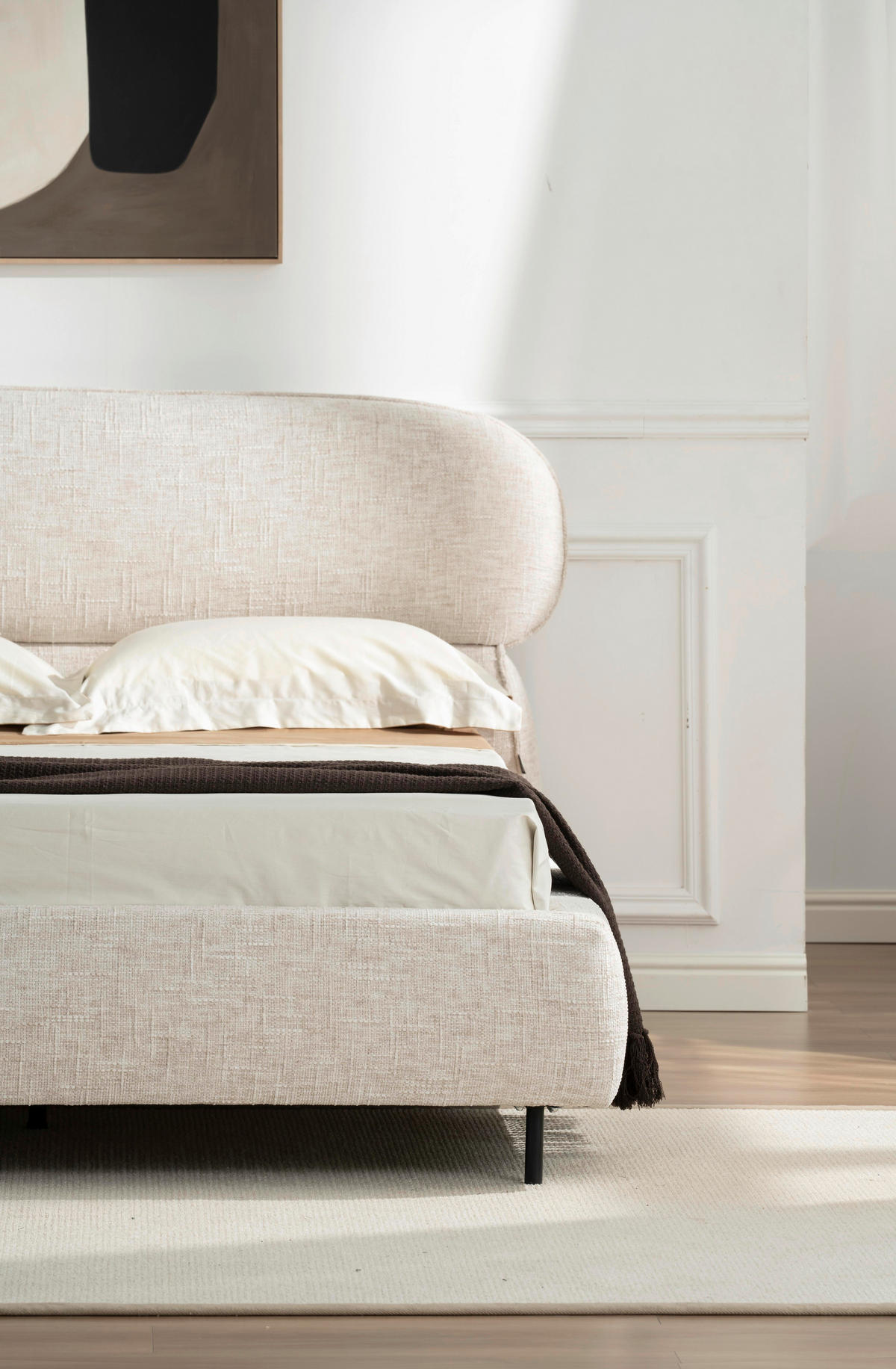 POLSTERBETT gepolstertes Kopfteil, Lattenrost 140/200 cm  in Beige  - Eichefarben/Beige, Design, Holz/Textil (140/200cm) - Boxxx