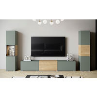 WOHNWAND Berlin 3-teilig  in Eichefarben, Salbeigrün  240/130/31 cm   - Eichefarben/Salbeigrün, Design, Glas/Holzwerkstoff (240/130/31cm) - P & B