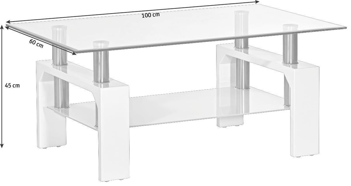 KONFERENČNÍ STOLEK, vysoce lesklá bílá, kov, sklo, kompozitní dřevo, 100/60/45 cm - vysoce lesklá bílá, Design, kov/kompozitní dřevo (100/60/45cm) - Carryhome