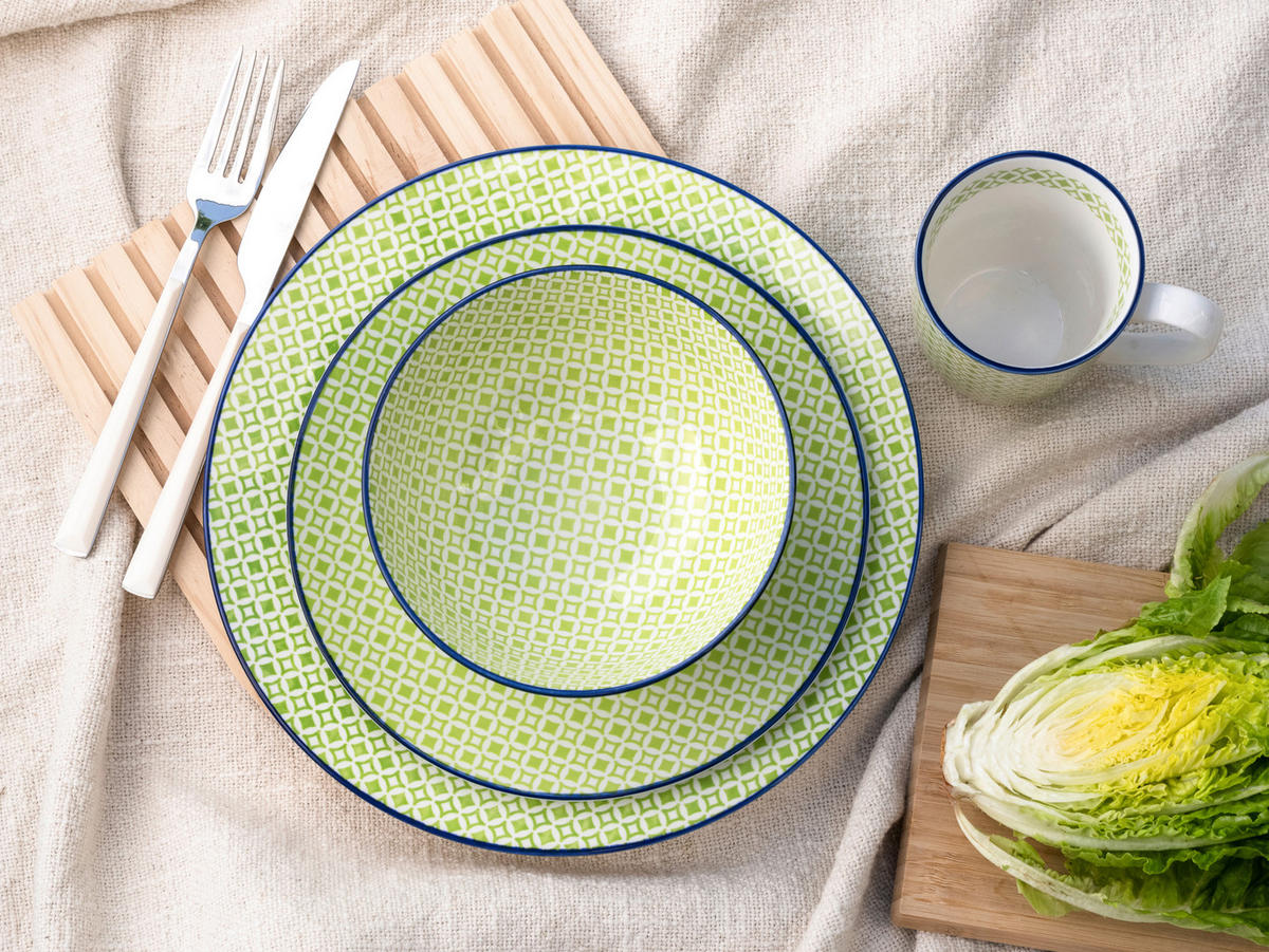 KOMBISERVICE Mediterran Grün 16-teilig  - Weiß/Hellgrün, Basics, Keramik - Creatable