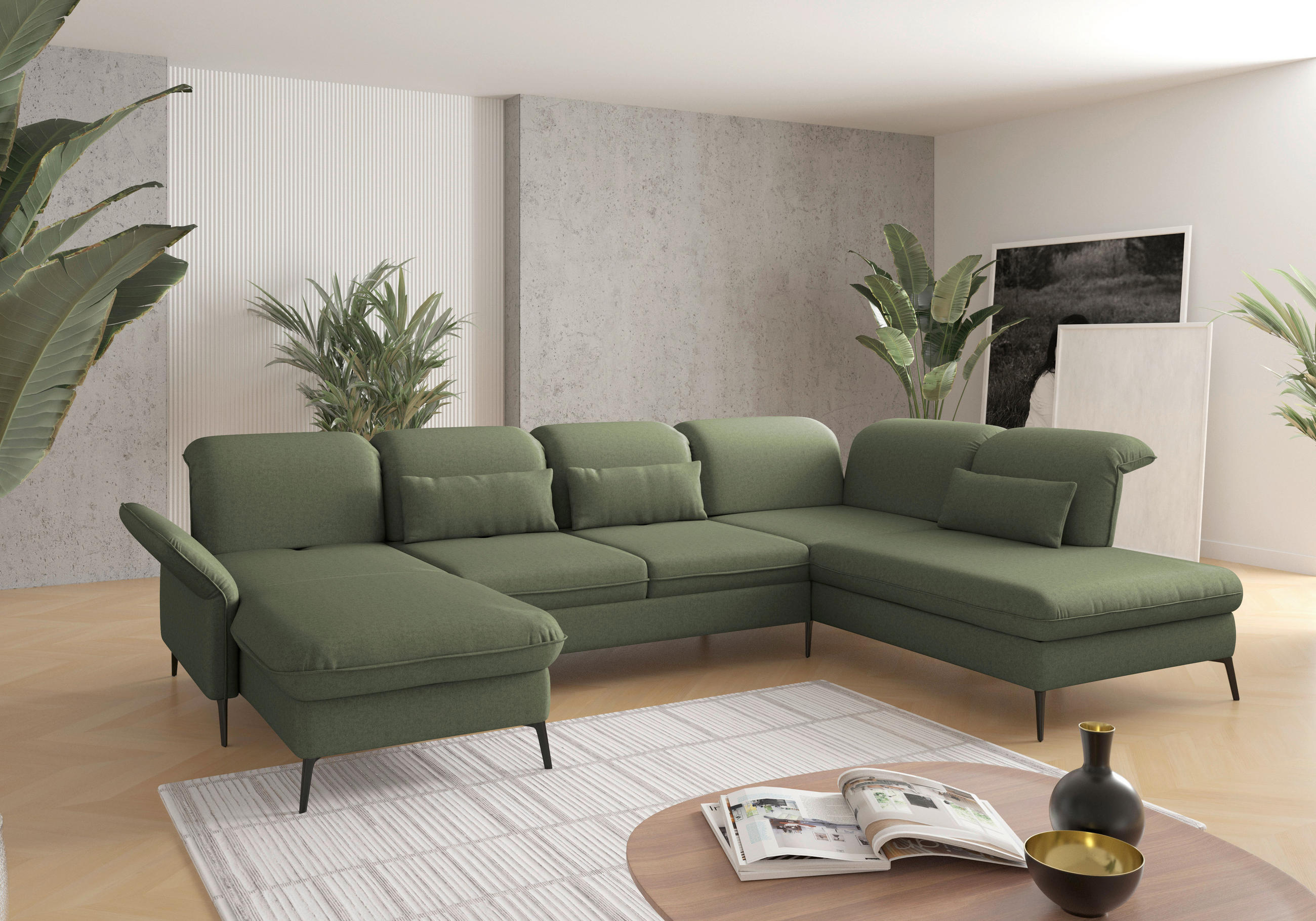 Sit & More SEDACÍ SOUPRAVA, textil, olivově zelená