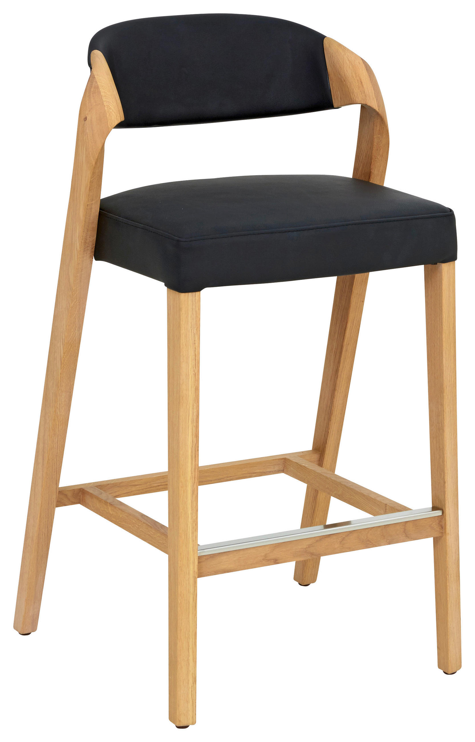 BARHOCKER in Holz, Leder Schwarz, Eichefarben  - Eichefarben/Schwarz, Natur, Leder/Holz (51/93/49cm) - Voglauer