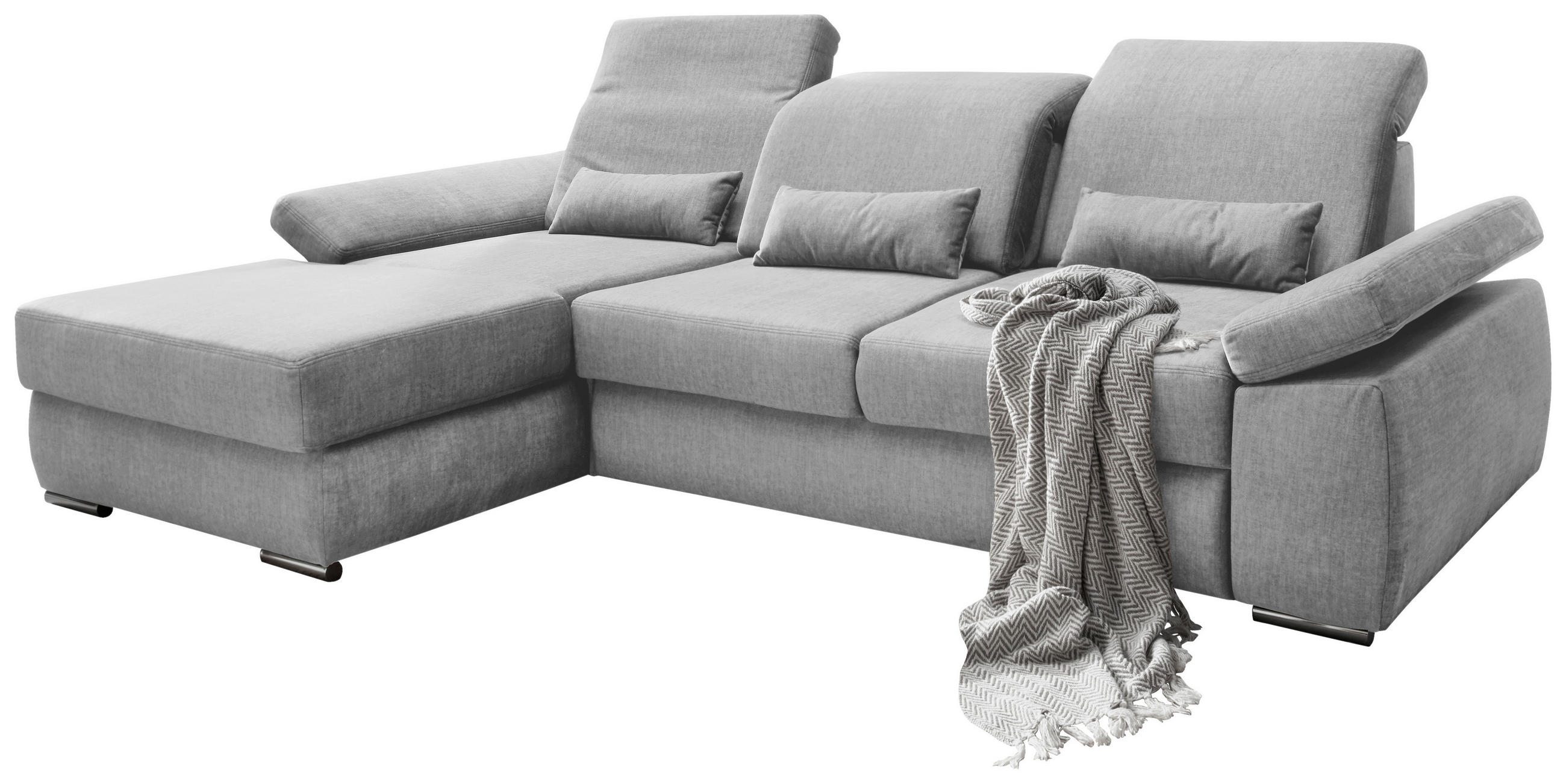 ECKSOFA Silberfarben Velours  - Chromfarben/Silberfarben, MODERN, Holz/Textil (188/295cm) - Livetastic