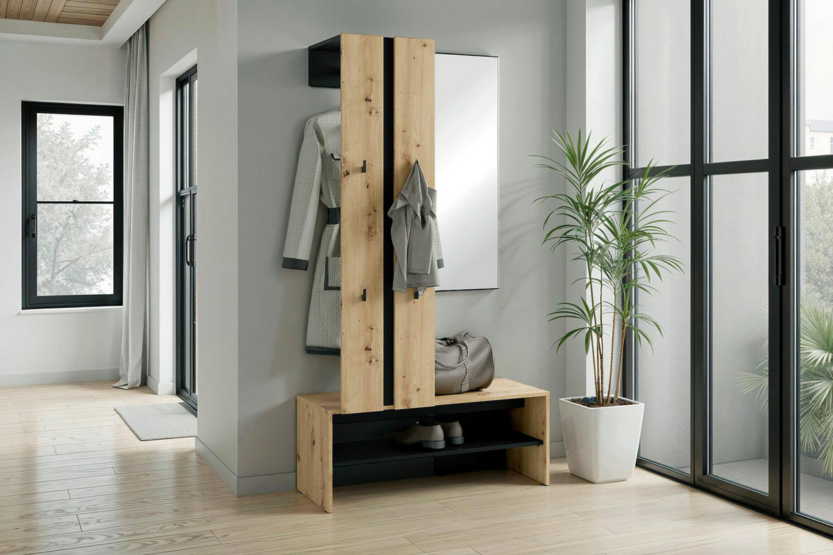 GARDEROBE  in 100/186/40 cm  - Schwarz/Eiche Artisan, Design, Holzwerkstoff (100/186/40cm) - MID.YOU