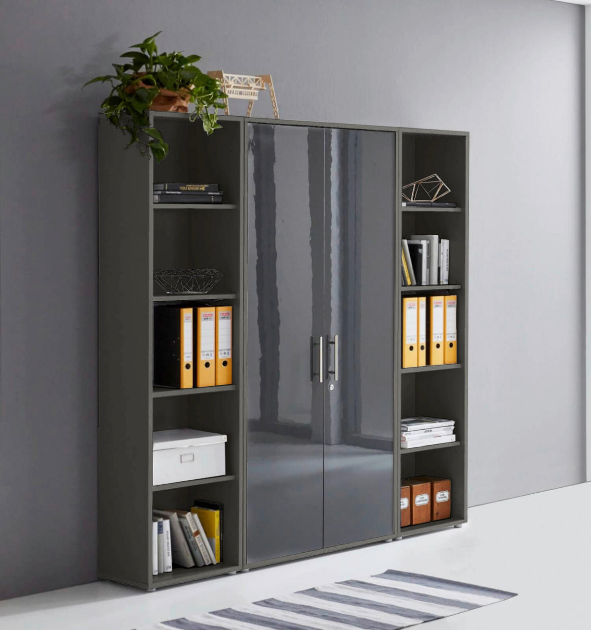 AKTENSCHRANK 172,6/185,6/33 cm  - Anthrazit/Anthrazit Hochglanz, MODERN, Holzwerkstoff (172,6/185,6/33cm) - MID.YOU
