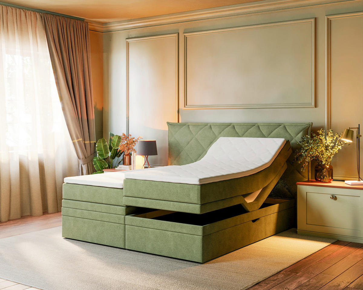 BOXSPRINGBETT 180/200 cm  in Grün  - Schwarz/Grün, KONVENTIONELL, Holz/Textil (180/200cm) - Welnova