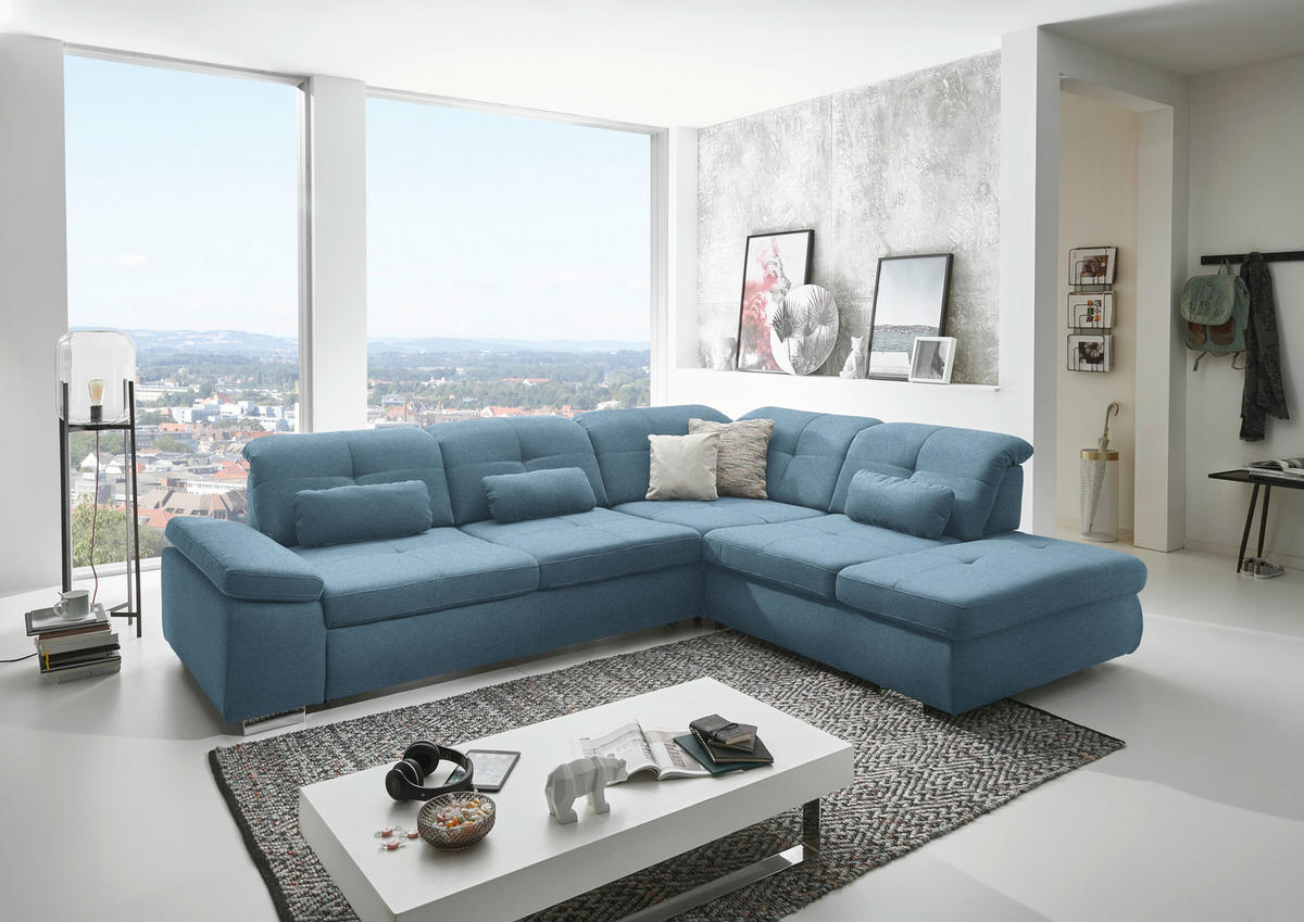 ECKSOFA Mikrofaser Hellblau  - Chromfarben/Hellblau, Design, Textil/Metall (312/260cm) - Beldomo Style