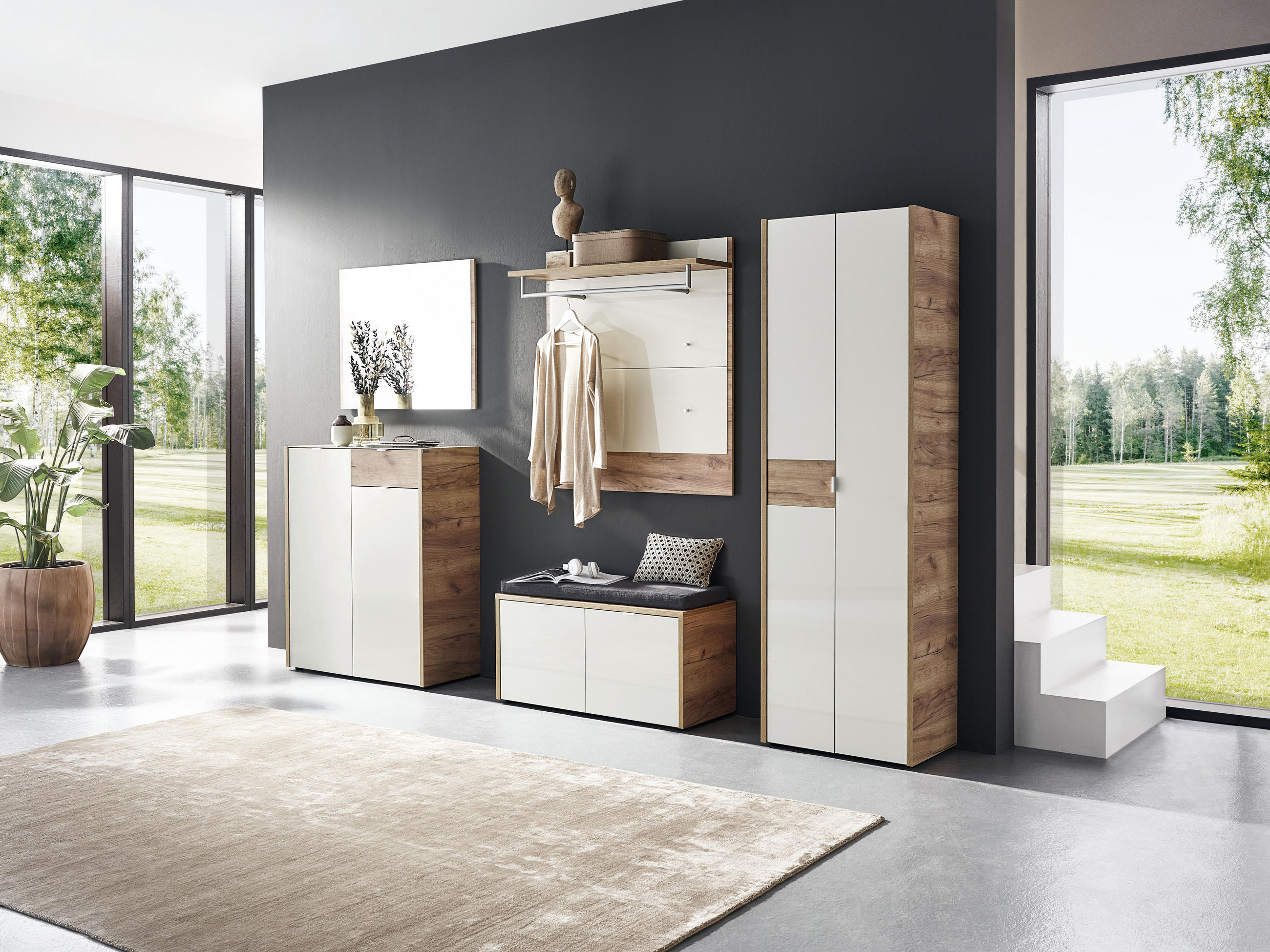 GARDEROBENSCHRANK 62/199/40 cm  - Kaschmir/Eichefarben, Design, Glas/Holzwerkstoff (62/199/40cm) - Voleo