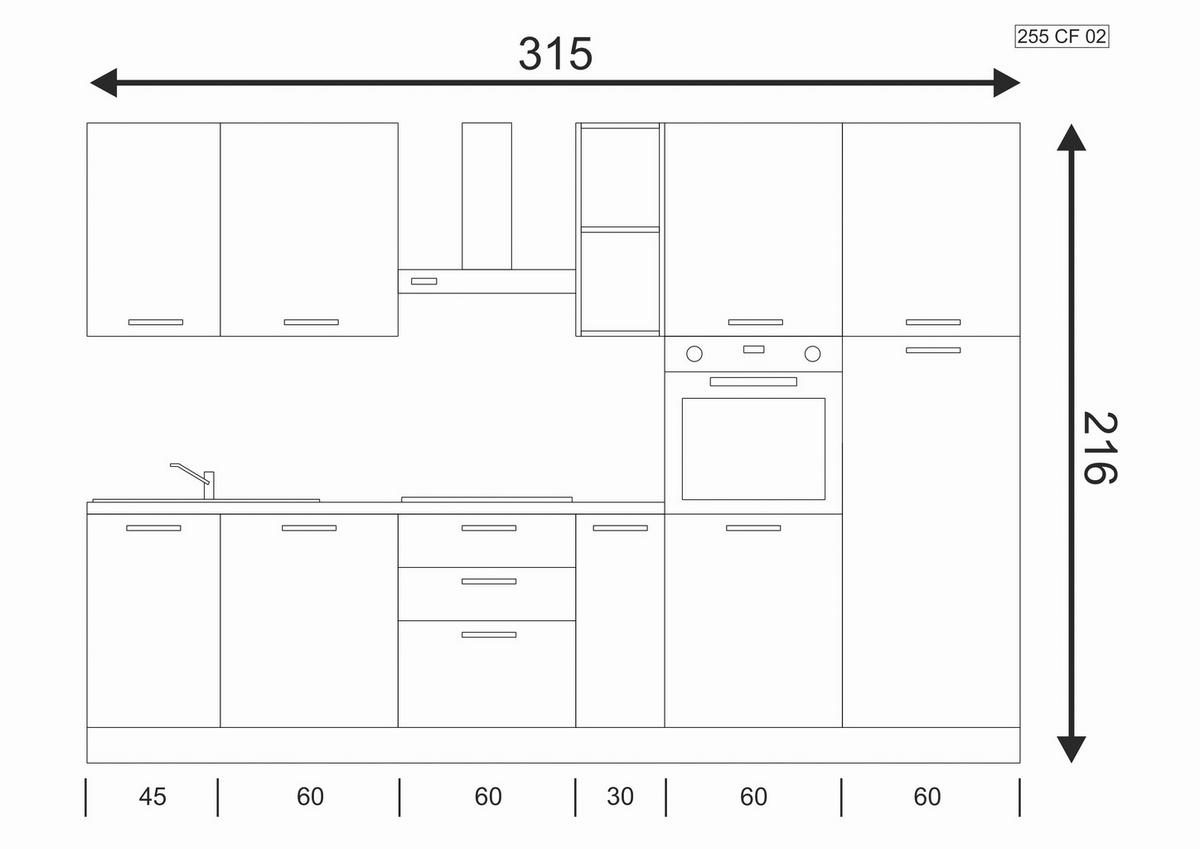 KÜCHENBLOCK 315 cm   in Grau, Walnussfarben  - Walnussfarben/Alufarben, LIFESTYLE, Holzwerkstoff/Kunststoff (315cm) - MID.YOU