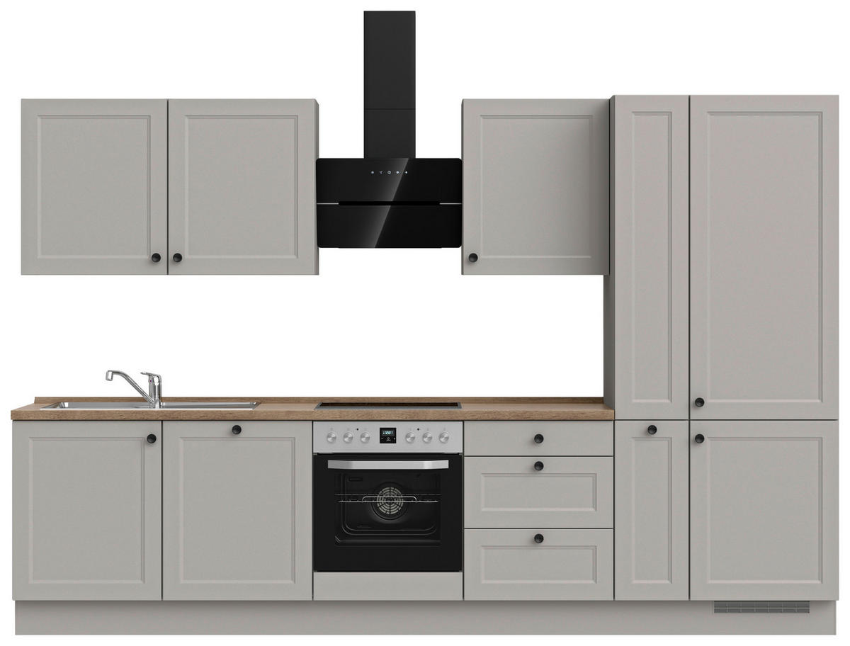 KÜCHENLEERBLOCK 330 cm   in Eiche dunkel, Grau  - Eiche dunkel/Schwarz, MODERN, Holzwerkstoff/Metall (330cm) - Nobilia