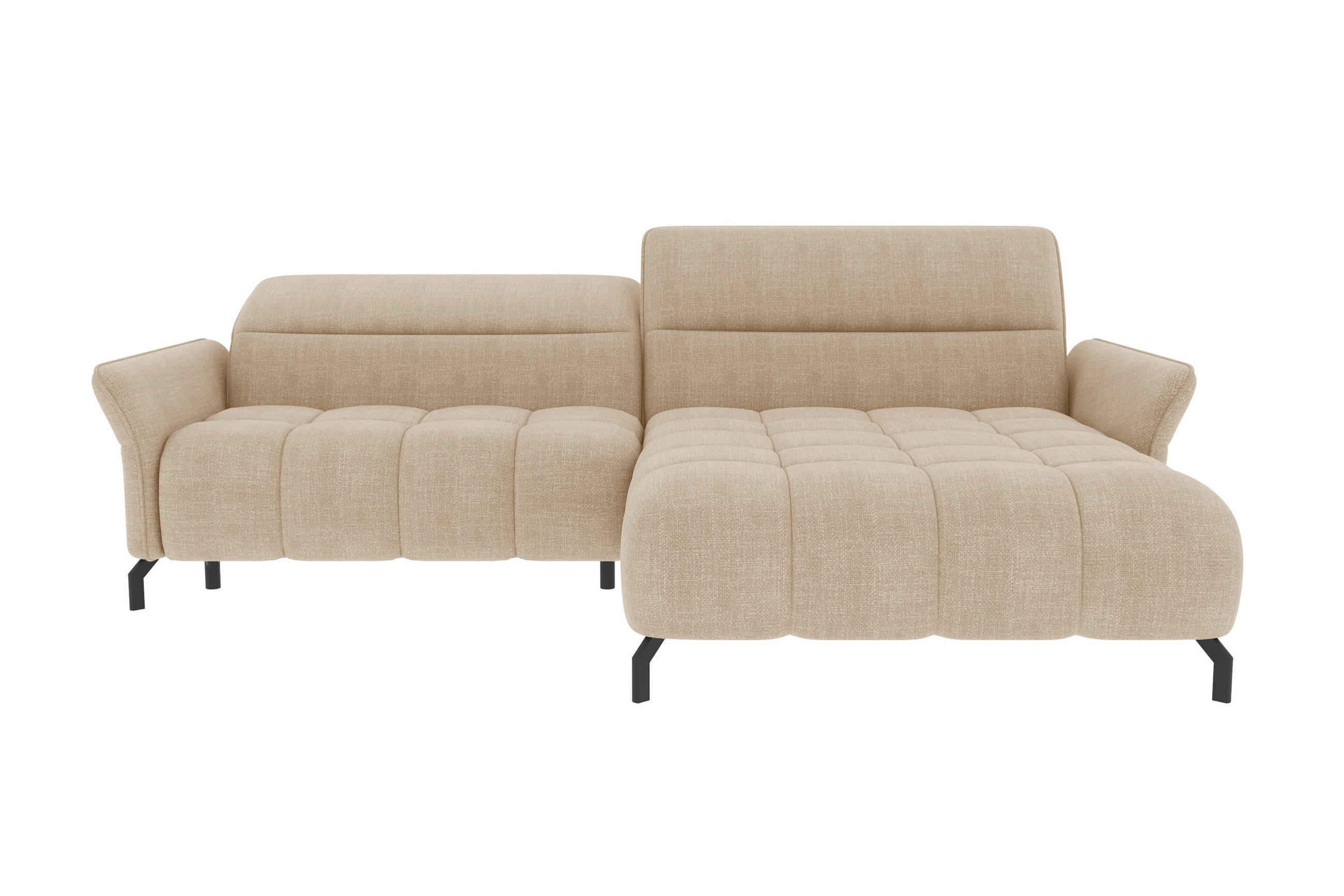 ECKSOFA Beige Flachgewebe Rücken echt, Kopfteilverstellung, Sitztiefenverstellung  - Beige/Schwarz, KONVENTIONELL, Textil/Metall (272/175cm) - Carryhome