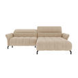 ECKSOFA Beige Flachgewebe Rücken echt, Kopfteilverstellung, Sitztiefenverstellung  - Beige/Schwarz, KONVENTIONELL, Textil/Metall (272/175cm) - Carryhome