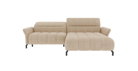 ECKSOFA Beige Flachgewebe Rücken echt, Kopfteilverstellung, Sitztiefenverstellung  - Beige/Schwarz, KONVENTIONELL, Textil/Metall (272/175cm) - Carryhome