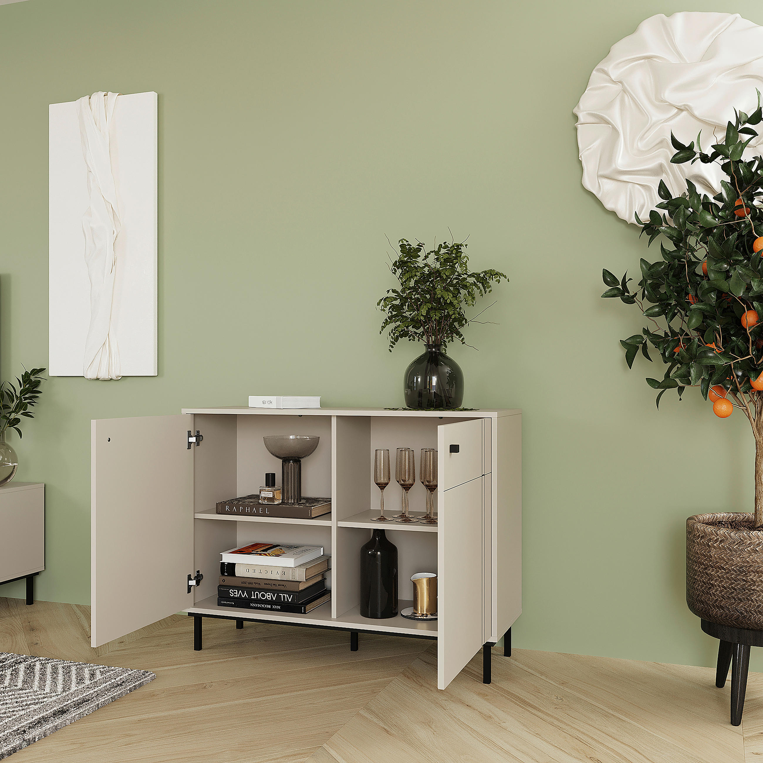 KOMMODE  in 81,8/108/37 cm  - Kaschmir/Schwarz, MODERN, Holzwerkstoff/Kunststoff (81,8/108/37cm) - Carryhome