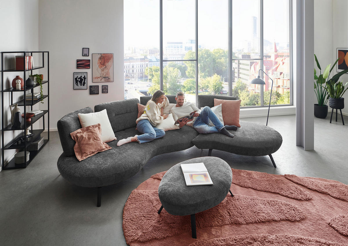 BIGSOFA Flachgewebe Anthrazit  - Anthrazit/Schwarz, Design, Textil/Metall (456/93/138cm) - Moderano