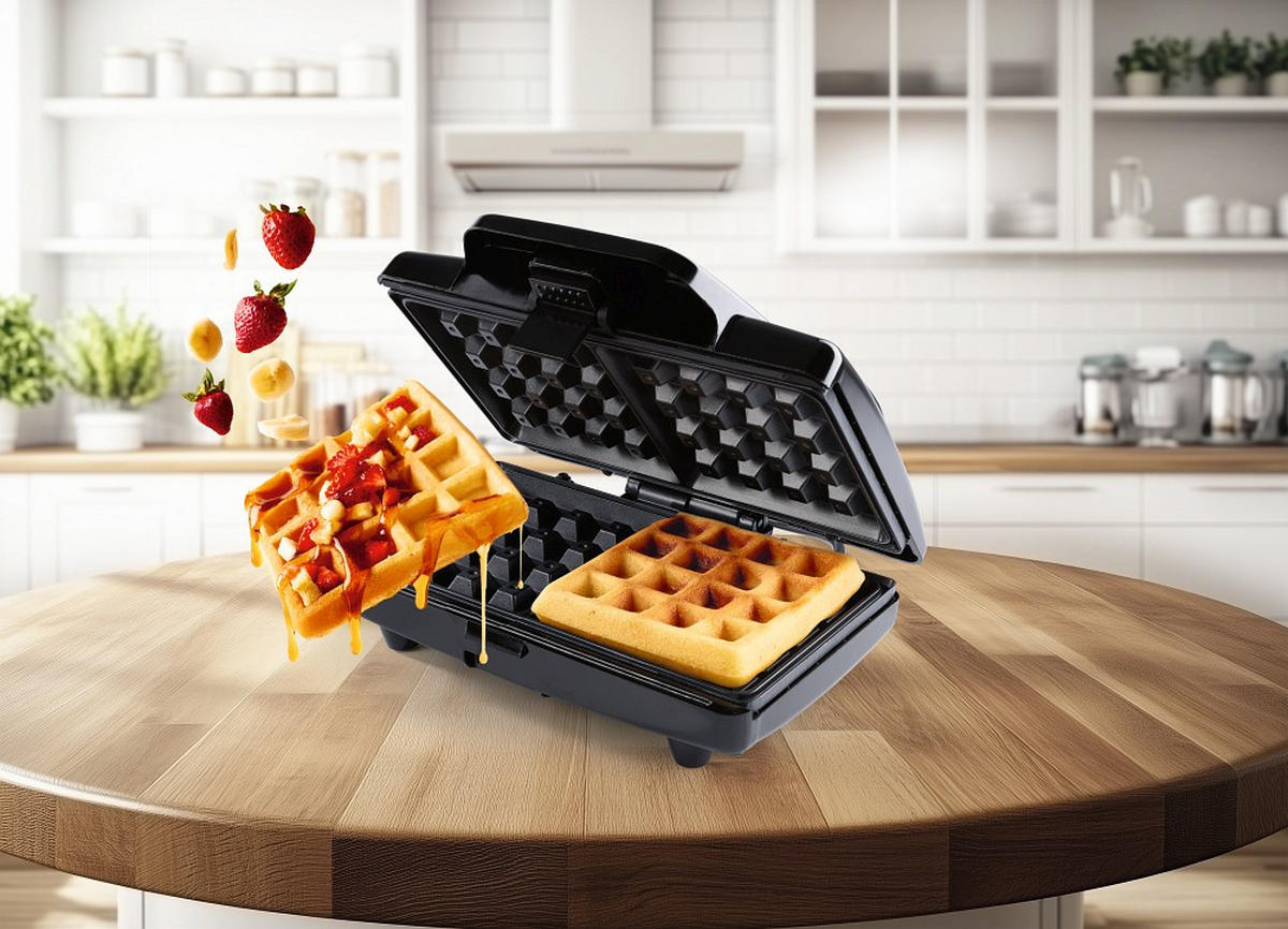 WAFFELEISEN GOURMETmaxx  - Schwarz, Basics, Kunststoff/Metall (22/17,8/8cm) - GOURMETMAXX