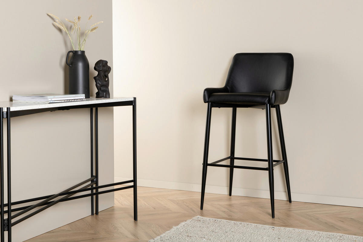 BARHOCKER-SET Lederlook (vegan) Schwarz Stahl abwischbar  - Schwarz, Design, Kunststoff/Textil (48/105/57cm) - Livetastic