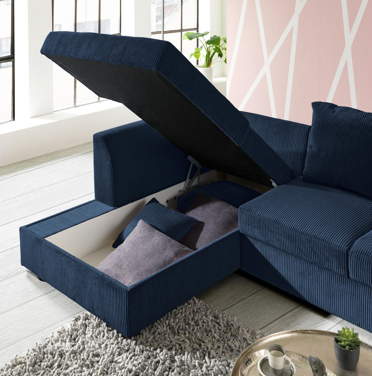 HÖRNSOFFA i manchester mörkblå  - svart/mörkblå, Design, textil/plast (174/259cm) - Livetastic