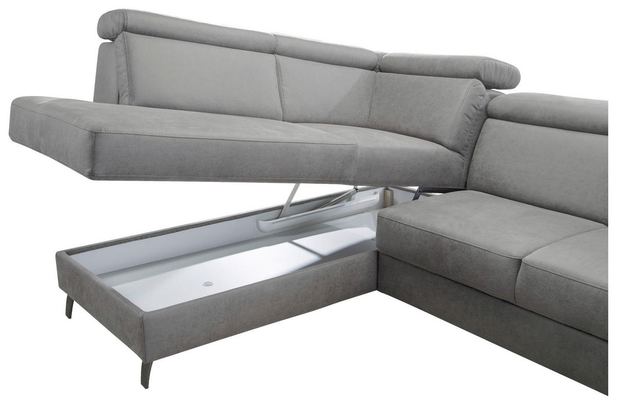 WOHNLANDSCHAFT Hellgrau Mikrofaser  - Hellgrau/Schwarz, KONVENTIONELL, Textil/Metall (193/317/165cm) - Sit & More