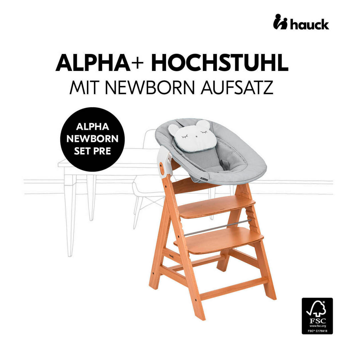 HOCHSTUHL-SET Apha Newborn Set Naturfarben, Hellgrau Nature Grey  - Hellgrau/Naturfarben, Basics, Holz/Textil (65/93,5/49cm) - Hauck