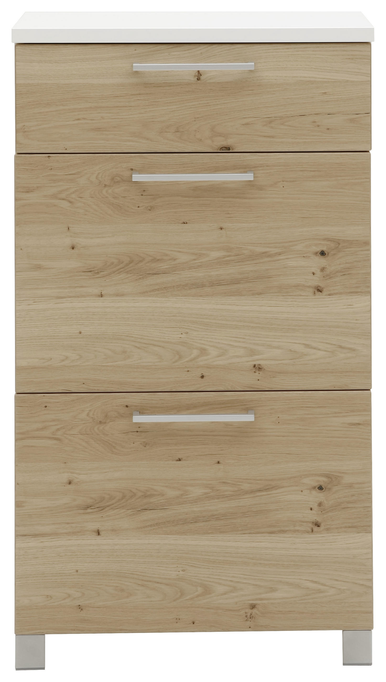 SCHUHKIPPER Balkeneiche furniert Weiß, Eichefarben - Chromfarben/Eichefarben, Design, Holz/Metall (61/108/31cm) - Dieter Knoll
