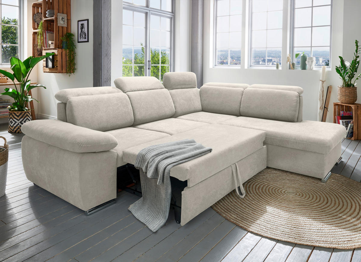 ECKSOFA Creme Mikrofaser  - Chromfarben/Creme, Design, Textil/Metall (283/228cm) - Livetastic