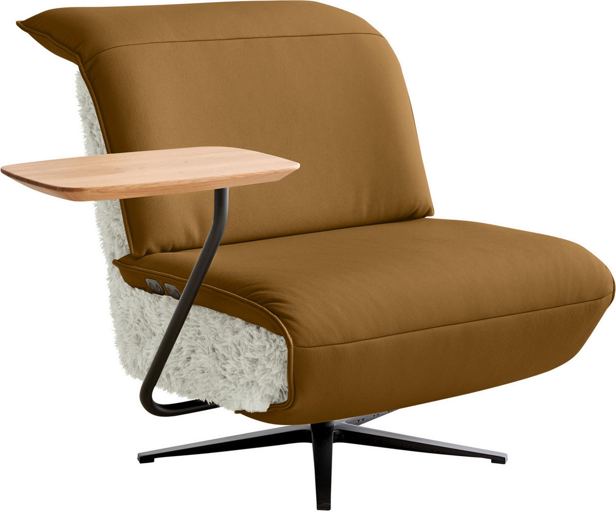 SESSEL in Hochflor Echtleder Beige, Bernsteinfarben  - Beige/Bernsteinfarben, Design, Leder/Textil (84/65/91cm) - Koinor