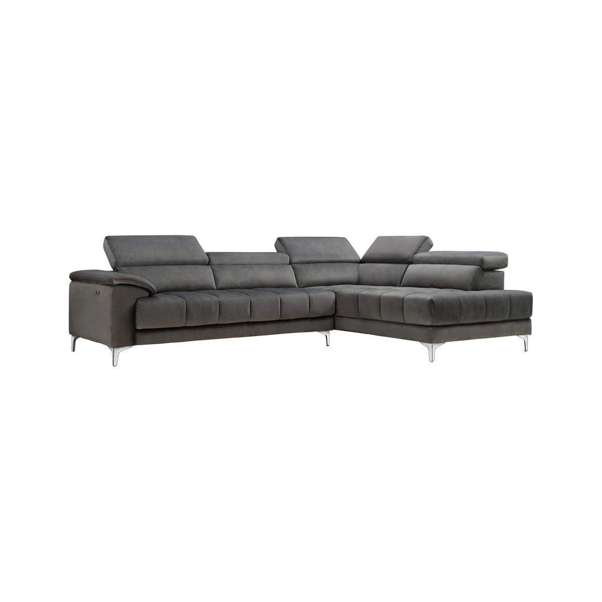 ECKSOFA in Samt Dunkelgrau  - Dunkelgrau/Silberfarben, Modern, Kunststoff/Textil (299/210cm) - Livetastic