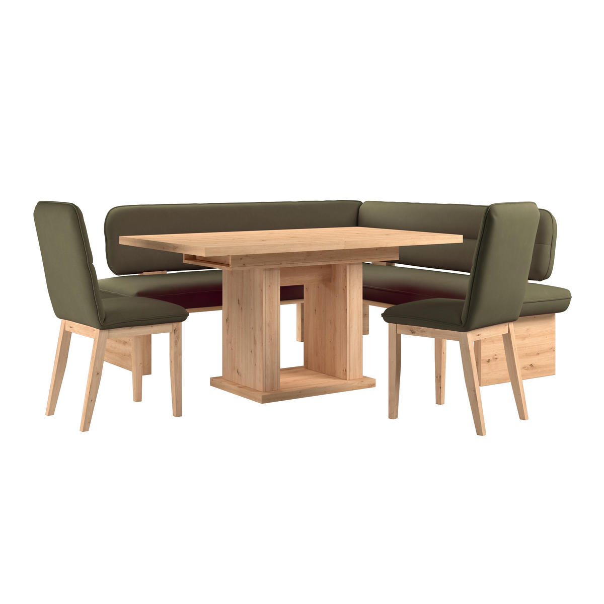 ECKBANK 212/170 cm Webstoff Grün Eiche Sperrholz   - Eichefarben/Grün, KONVENTIONELL, Holz/Textil (212/170cm) - Livetastic